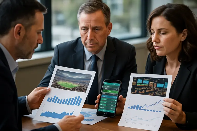 Executive team comparing retail venue costs with mobile sportsbook performance charts