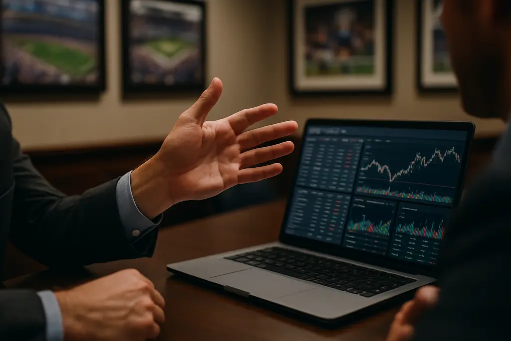 prediction market compliance review with sports betting risk documents on a conference table