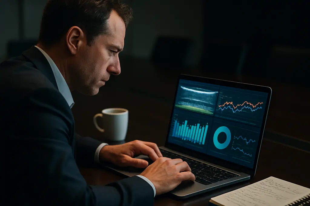 Analyst reviewing prediction market compliance notes beside sports betting risk charts