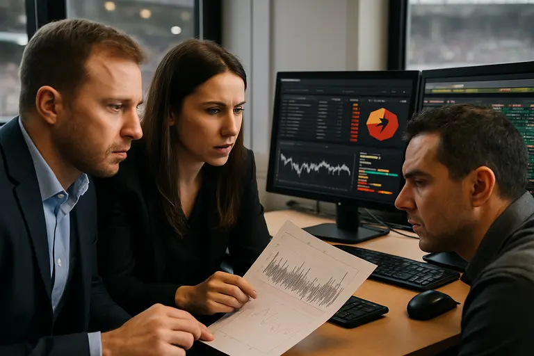 Risk team comparing latency charts, account alerts, and live market status